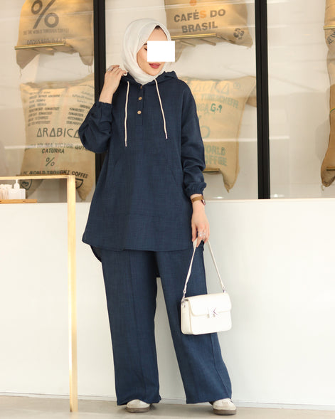 Hooded Linen Relax Set – Navy