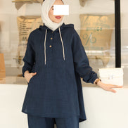 Hooded Linen Relax Set – Navy