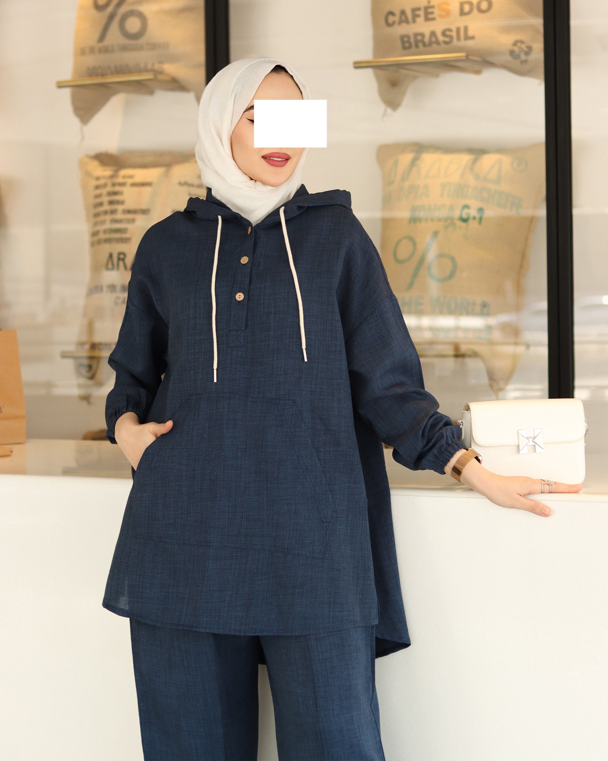 Hooded Linen Relax Set – Navy