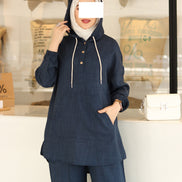 Hooded Linen Relax Set – Navy