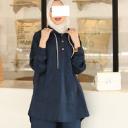 Hooded Linen Relax Set – Navy