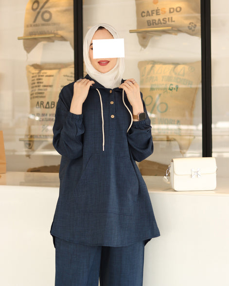 Hooded Linen Relax Set – Navy
