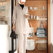 Front-Zip Linen Set – Soft Beige