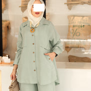 Buttoned Linen Set – Mint