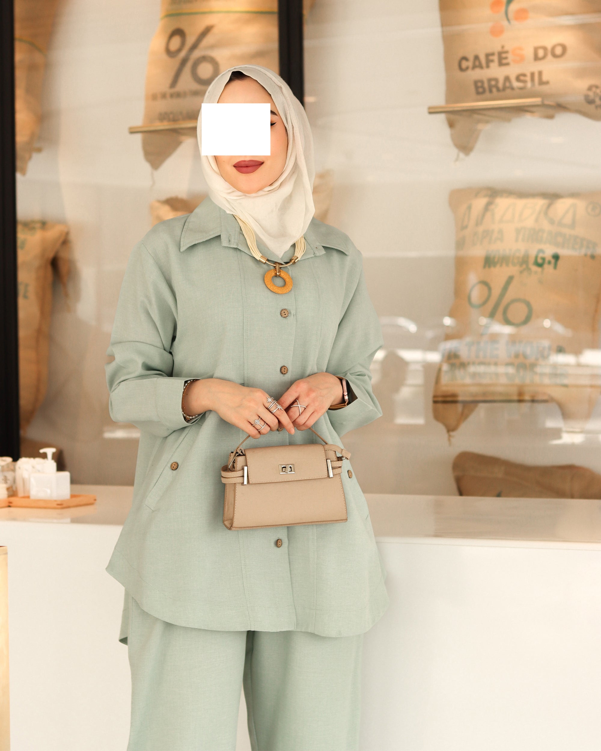 Buttoned Linen Set – Mint