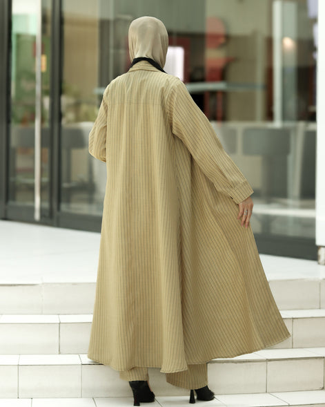 Striped Linen Coat Set – Sand Beige