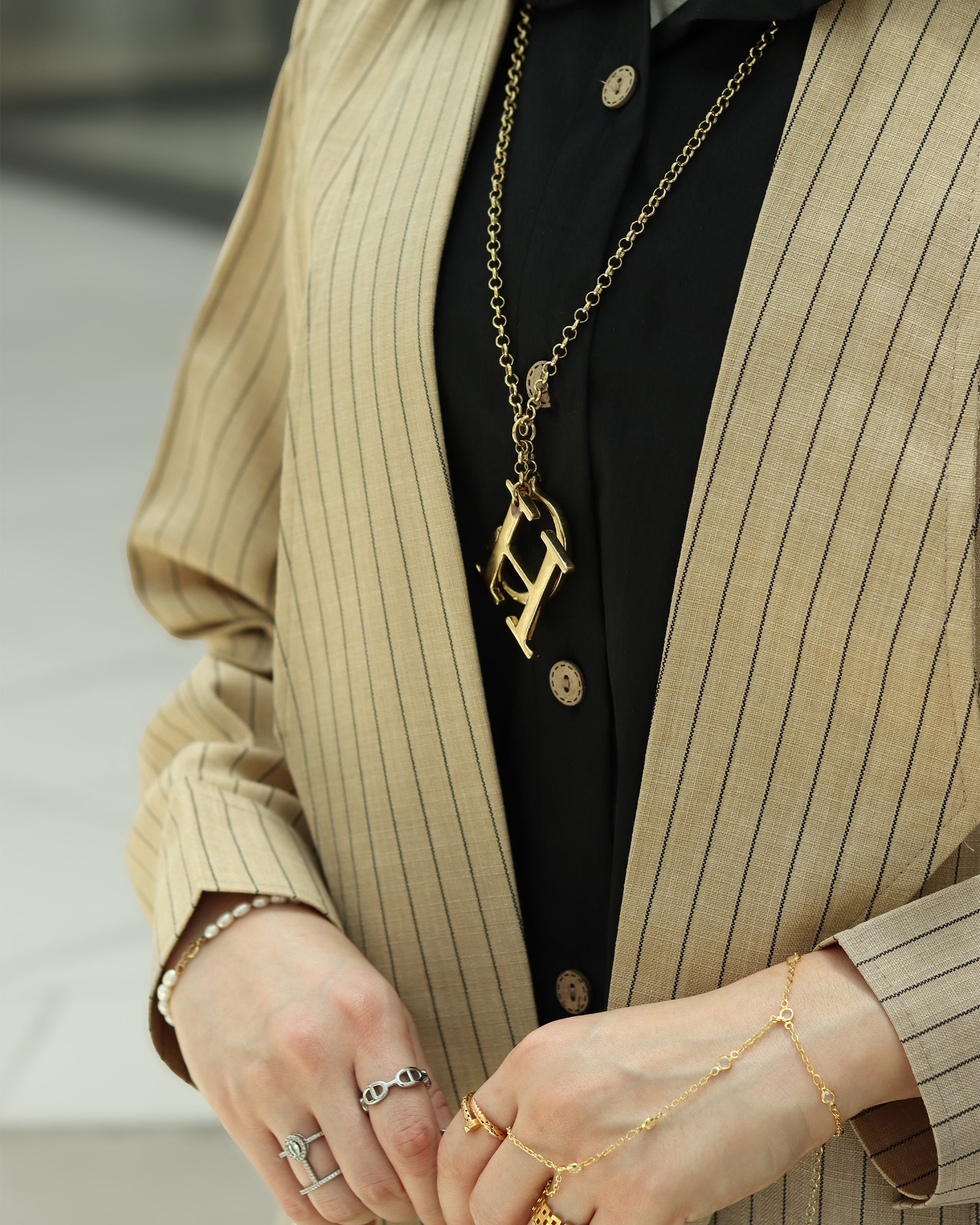 Striped Linen Coat Set – Sand Beige