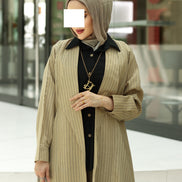Striped Linen Coat Set – Sand Beige