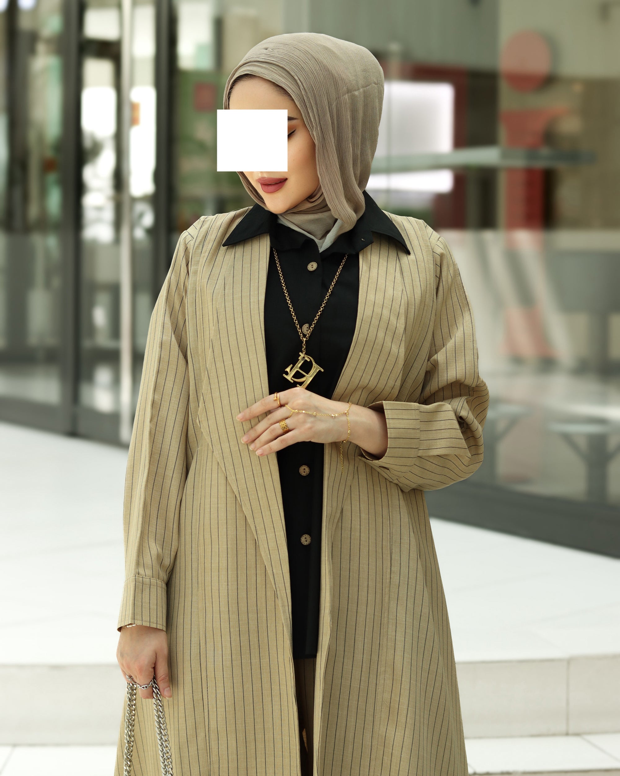 Striped Linen Coat Set – Sand Beige