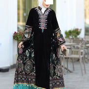 Embroidered Velvet Daraa – Black with Turquoise Details