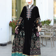 Embroidered Velvet Daraa – Black with Turquoise Details