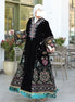 Embroidered Velvet Daraa – Black with Turquoise Details