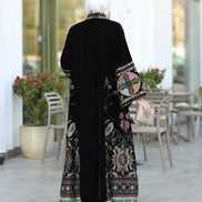 Embroidered Velvet Daraa – Black with Turquoise Details