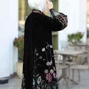 Embroidered Velvet Daraa – Black with Turquoise Details