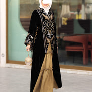 Ornate Embroidered Velvet Daraa – Black & Gold