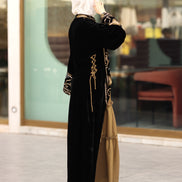 Ornate Embroidered Velvet Daraa – Black & Gold