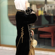 Ornate Embroidered Velvet Daraa – Black & Gold