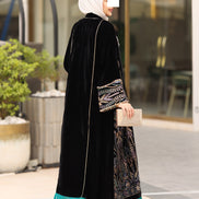 درّاعة مخمل مطرزة قطعتين – أسود بحواف تركواز