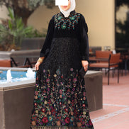 Floral Embroidered Velvet Daraa – Black Multicolor