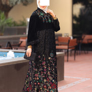 Floral Embroidered Velvet Daraa – Black Multicolor