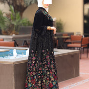 Floral Embroidered Velvet Daraa – Black Multicolor