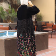 Floral Embroidered Velvet Daraa – Black Multicolor