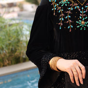 Floral Embroidered Velvet Daraa – Black Multicolor