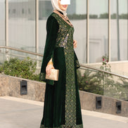 Embroidered Velvet Daraa – Emerald Green