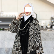 Embroidered Velvet Jacket & Pants Set – Black