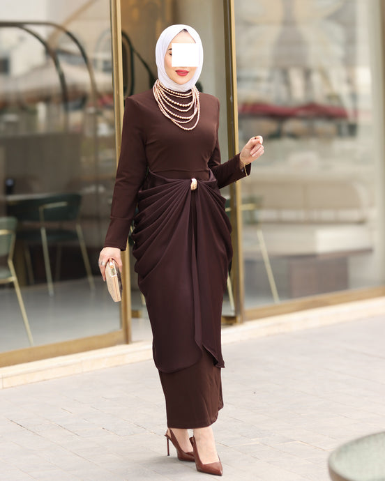 Draped Stretch Maxi Dress – Chocolate Brown