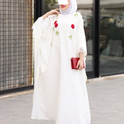 Floral Embroidered Crepe Dress – Ivory