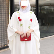 Floral Embroidered Crepe Dress – Ivory