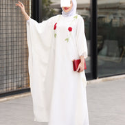 Floral Embroidered Crepe Dress – Ivory