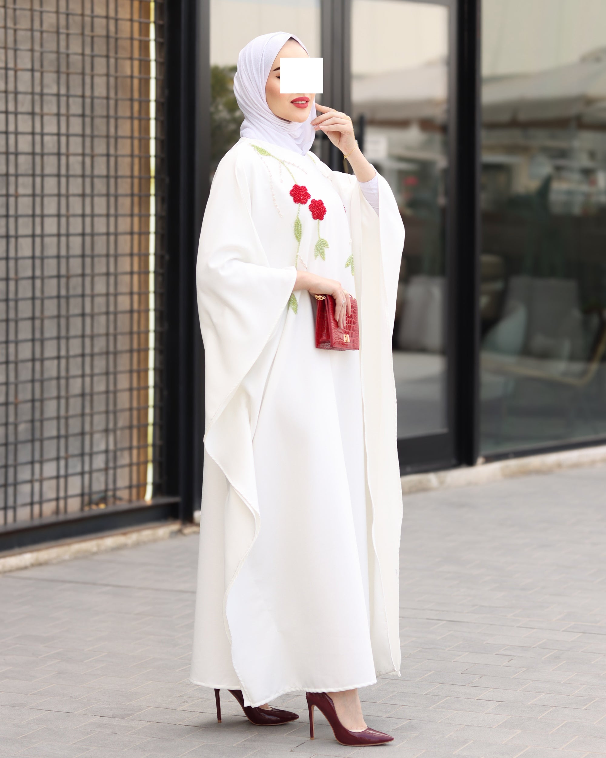Floral Embroidered Crepe Dress – Ivory
