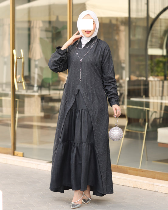 Midnight Linen Daraa – Black with Subtle Dots