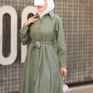 Sage Belted Linen Daraa - Sage Green