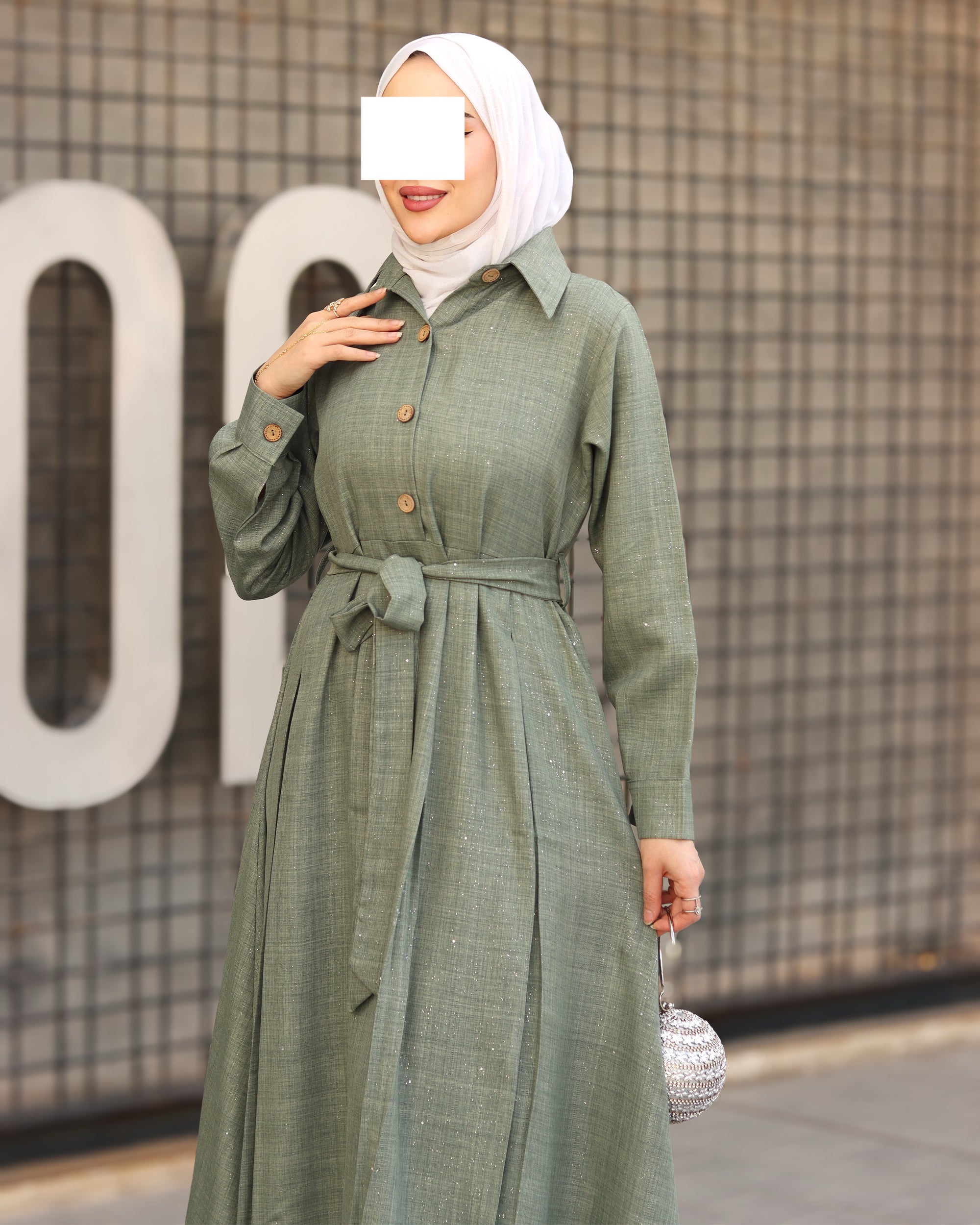 Sage Belted Linen Daraa - Sage Green