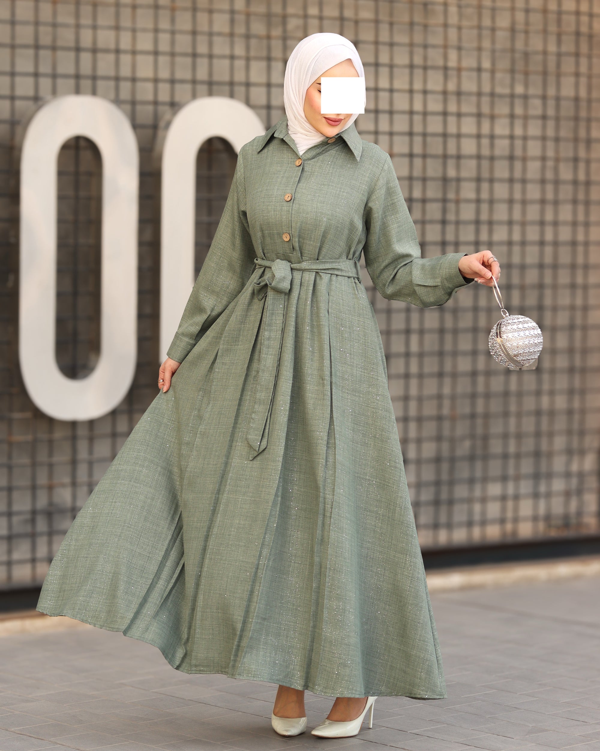 Sage Belted Linen Daraa - Sage Green