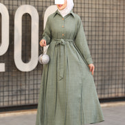 Sage Belted Linen Daraa - Sage Green