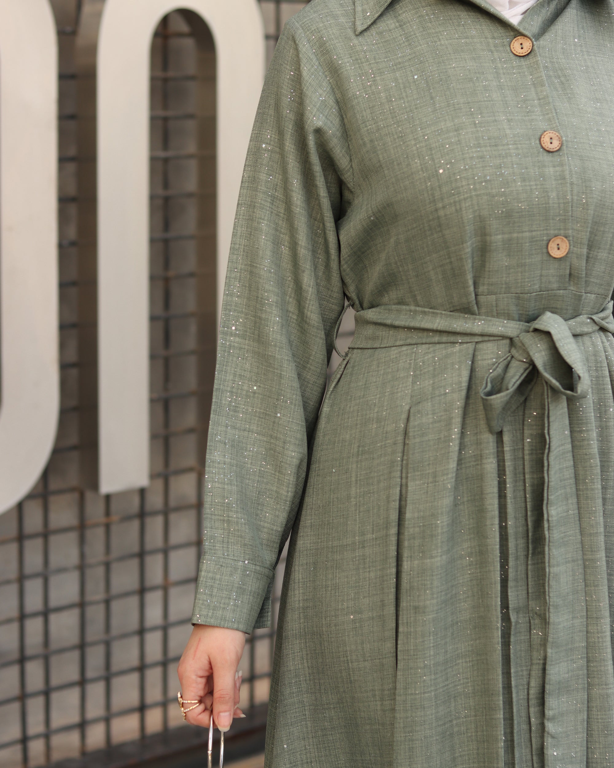 Sage Belted Linen Daraa - Sage Green