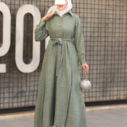 Sage Belted Linen Daraa - Sage Green