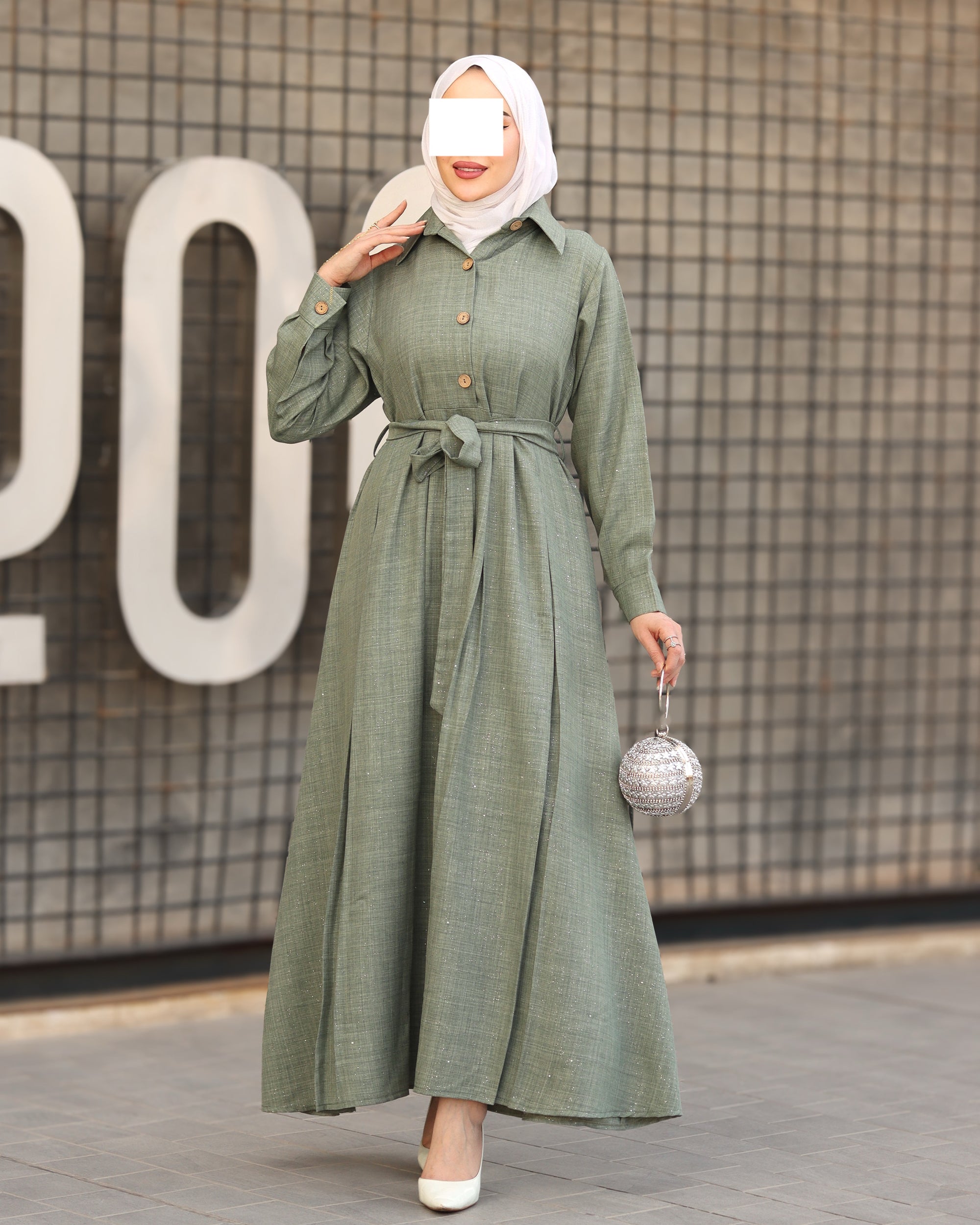 Sage Belted Linen Daraa - Sage Green