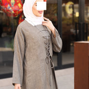 Laced Linen Bisht Set - Taupe