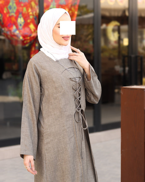 Laced Linen Bisht Set - Taupe