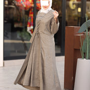 Laced Linen Bisht Set - Taupe