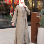 Laced Linen Bisht Set - Taupe