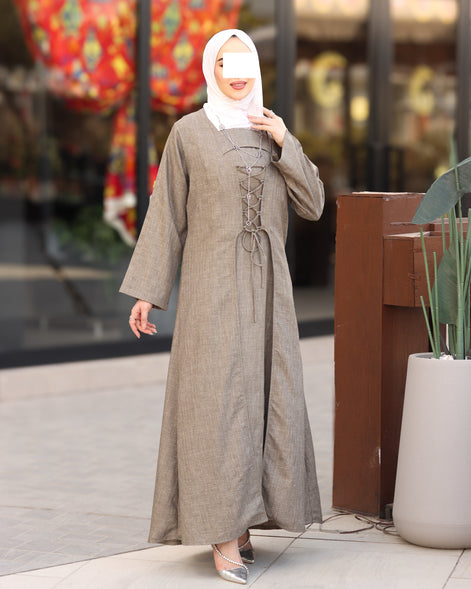 Laced Linen Bisht Set - Taupe