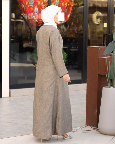 Laced Linen Bisht Set - Taupe