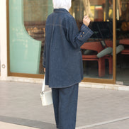 طقم قميص و بنطلون من الكتان – أزرق دنيم