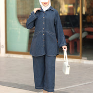 طقم قميص و بنطلون من الكتان – أزرق دنيم